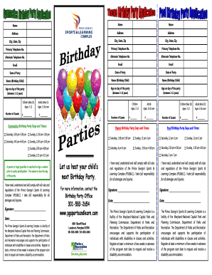 Birthday Party Application Form