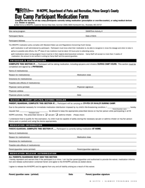 Day Camp Participant Medication Form