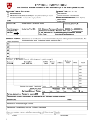 Harvard Universal Expense Form