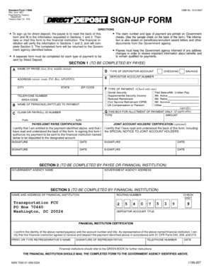 US Treasury Direct Deposit Sign-Up Form