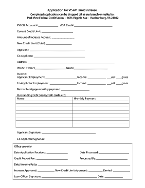 VISA Credit Limit Increase Application