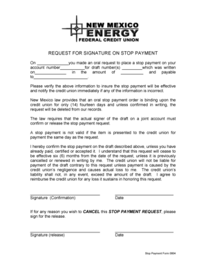 Stop Payment Request Form