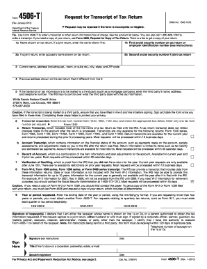 IRS Form 4506-T Request for Transcript of Tax Return