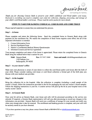 Genesis Bank Cord Blood and Tissue Enrollment Form