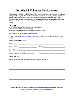 Presidential Volunteer Service Award Application