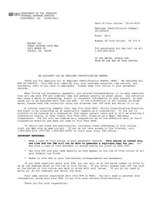 IRS Form SS-4 Notice