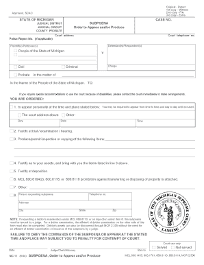 Michigan Discovery Proceeding Subpoena