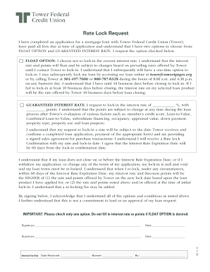 Tower Federal Credit Union Rate Lock Request