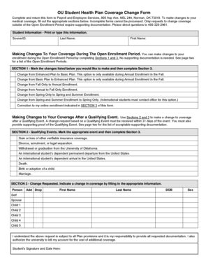 OU Student Health Plan Coverage Change Form