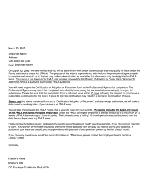 FMLA Adoption or Foster Care Placement Certification