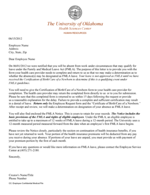 FMLA Certification of Birth/Care of Newborn