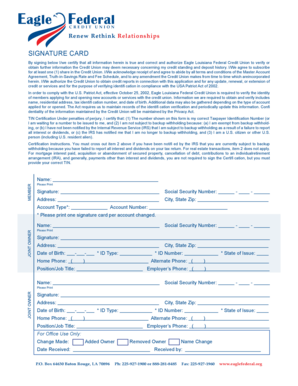 Eagle Louisiana Federal Credit Union Signature Card