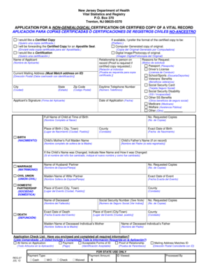 New Jersey Vital Record Application