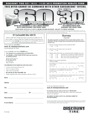 Discount Tire CC1 Promotion Rebate Form