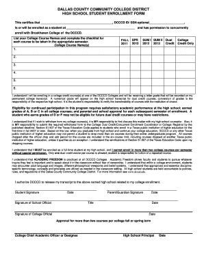 Dallas County Community College District High School Student Enrollment Form
