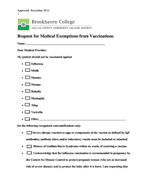 Request for Medical Exemptions from Vaccinations