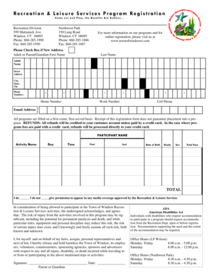 Recreation & Leisure Services Program Registration
