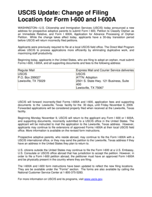 Eoir33 - USCIS Update: Change of Filing Location for Form I-600 and I-600A