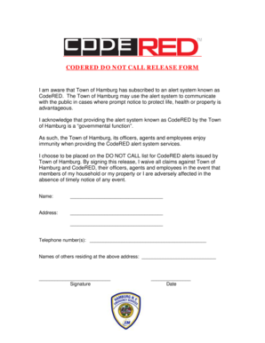 CodeRED Do Not Call Release Form