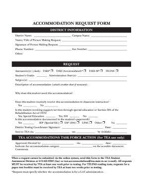 Texas Accommodation Request Form