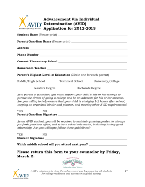 AVID Application Form