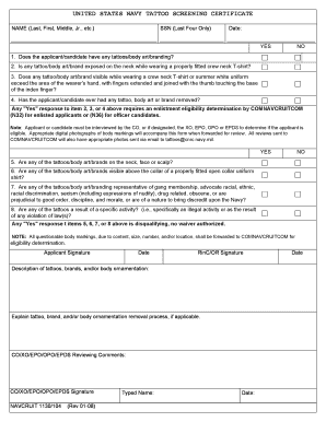 US Navy Tattoo Screening Certificate