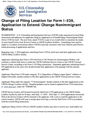 Change of Filing Location for Form I-539, Application to Extend ...