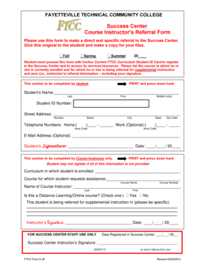 Fayetteville Technical Community College Success Center Referral Form