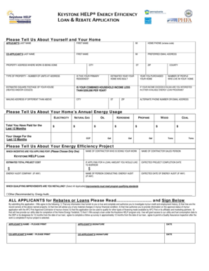 Keystone Help Energy Efficiency Loan and Rebate Application