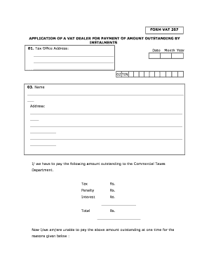 VAT 207 Application for Payment by Instalments