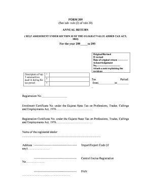 Gujarat Value Added Tax Annual Return Form 205