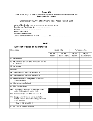 Gujarat VAT Assessment Order Form 304