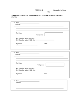 Form 101B for Branch/Godown Addresses Outside Gujarat