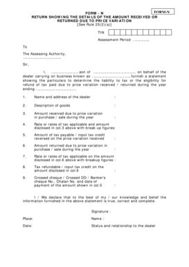 Price Variation Tax Return Form