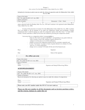 Maharashtra VAT Composition Scheme Intimation Form