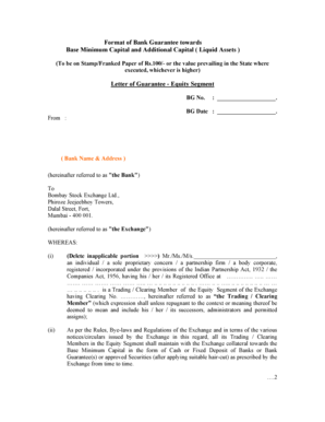 Format of Bank Guarantee towards Base Minimum Capital and Additional Capital