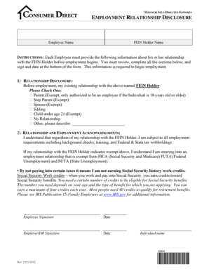 Missouri Self-Directed Supports Employment Relationship Disclosure
