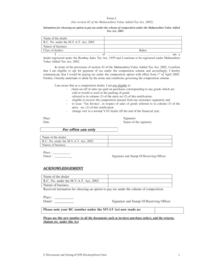 Maharashtra VAT Composition Scheme Intimation Form