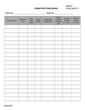 Incumbent Worker Tracking Summary Form