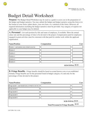 Budget Detail Worksheet