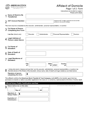 Affidavit of Domicile for Stock Transfer