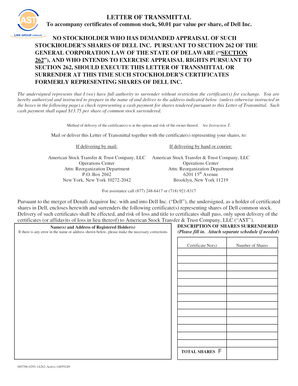 Letter of Transmittal for Dell Inc. Stock