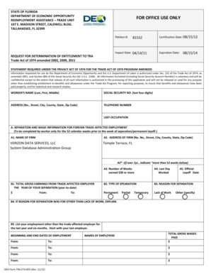 Florida Trade Act Reemployment Assistance Form