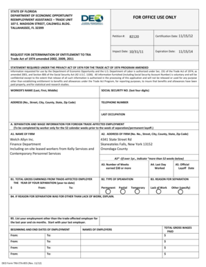 Florida Trade Act Entitlement Request Form