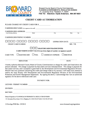 Broward County Credit Card Authorization Form