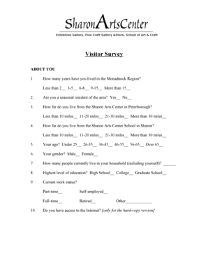 Sharon Arts Center Visitor Survey