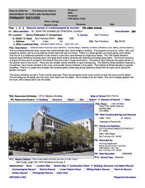California Historic Resource Building Record Form 284
