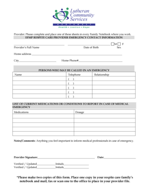 EFMP Respite Care Provider Emergency Contact Form