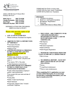 DACA Application Checklist