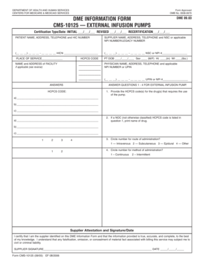 DME Information Form for External Infusion Pumps
